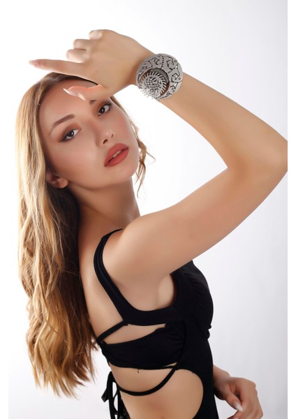 Matya Antik Gümüş Kaplama Ayarlanabilir Açık Bant Ay Model Bileklik fiyatları