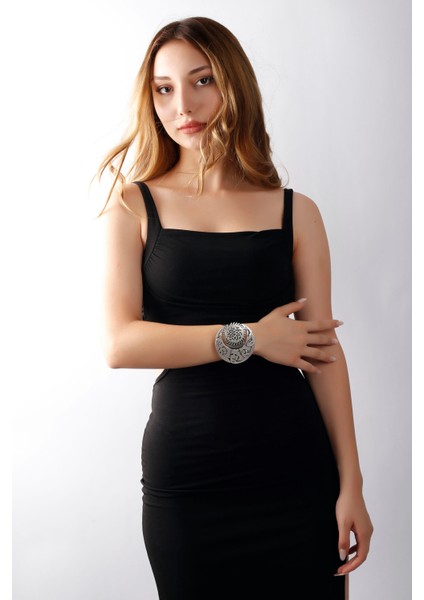 Matya Antik Gümüş Kaplama Ayarlanabilir Açık Bant Ay Model Bileklik fırsatları