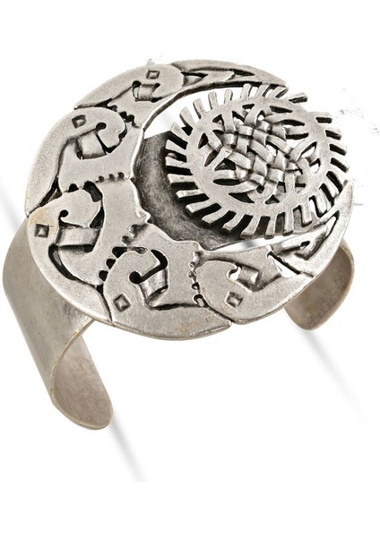 Matya Antik Gümüş Kaplama Ayarlanabilir Açık Bant Ay Model Bileklik indirimleri