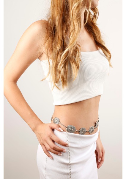 Matya Antik Gümüş Kaplama Bohem Parçalı Ayarlanabilir Bel Zinciri fırsatları