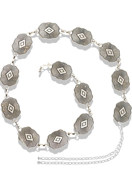 Matya Antik Gümüş Kaplama Bohem Parçalı Ayarlanabilir Bel Zinciri indirimleri