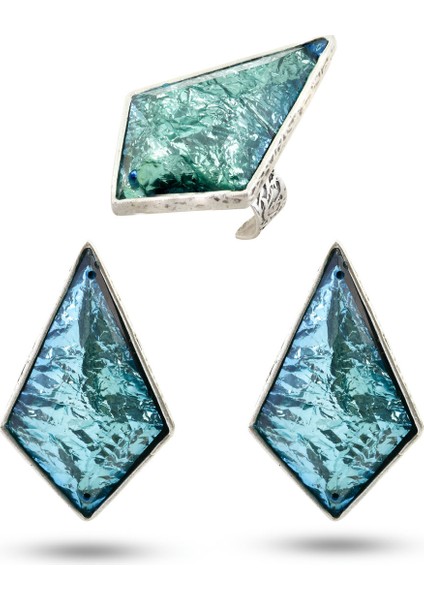 Matya Antik Gümüş Kaplama Ayarlanabilir Turkuaz Taşlı Çivili Model El Işçiliği Küpe&yüzük Set indirimleri