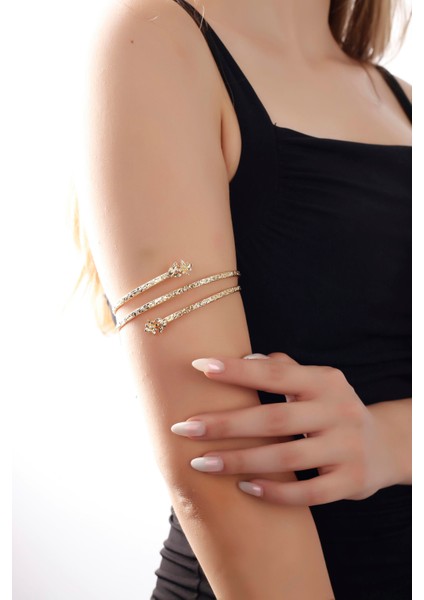 Matya Altın Renk Lak Kaplama Dolama Model Çiçek Figürlü Ayarlanabilir Açık Bant El Yapımı Üst Kol Aksesuar fiyatları