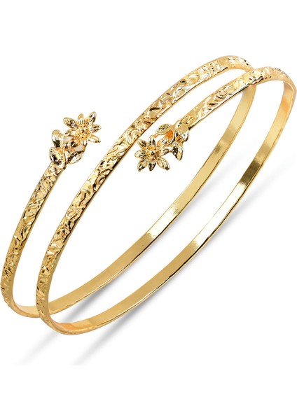 Matya Altın Renk Lak Kaplama Dolama Model Çiçek Figürlü Ayarlanabilir Açık Bant El Yapımı Üst Kol Aksesuar indirimleri