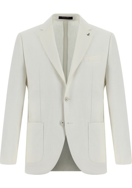 Slim Fit Dar Kesim Desenli Keten Ceket