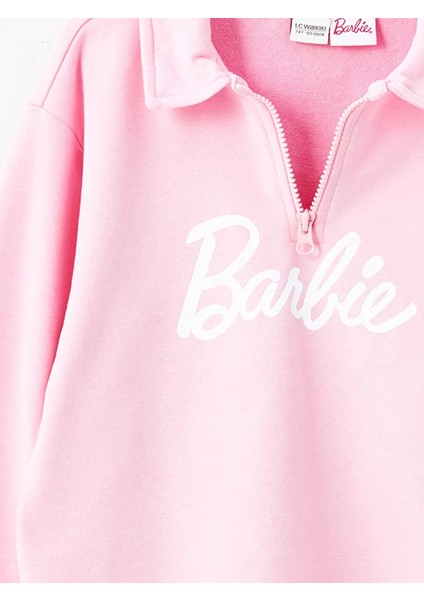 Kids Pembe Leylak Polo Yaka Barbie Baskılı Kız Çocuk Eşofman Takım