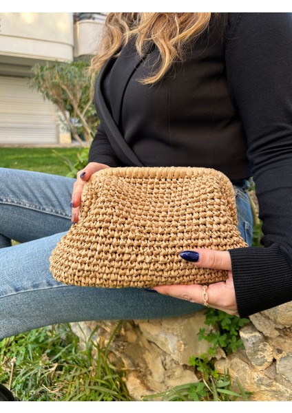 El Yapımı Bej Rengi Kağıt Ip Clutch El Çantası "clutchia" fiyatları