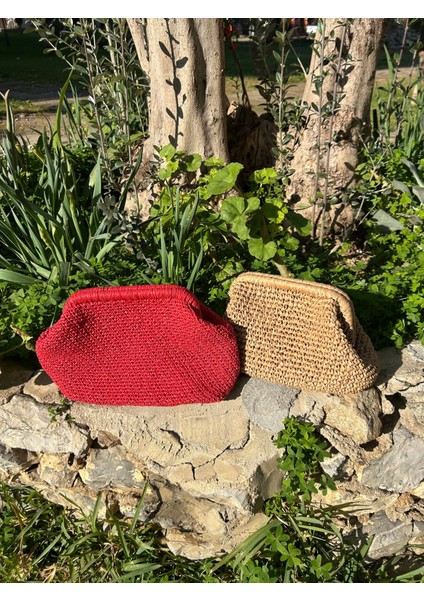 El Yapımı Bej Rengi Kağıt Ip Clutch El Çantası "clutchia" indirimleri