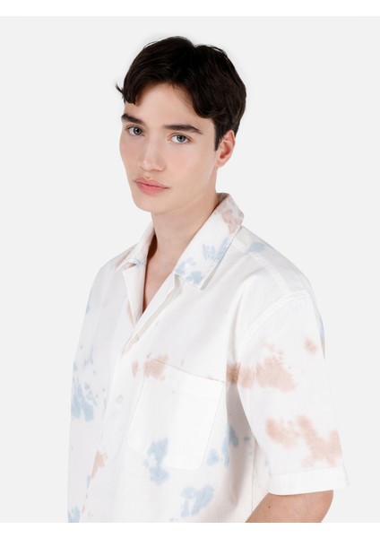 Oversize Fit Shirt Neck Erkek Bej Kısa Kol Gömlek CL1069575 fırsatları