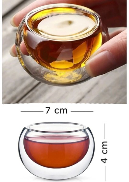 6 Adet Çift Cidarlı Borasilikat Kahve Yanı Tabağı Sosluk Reçellik Çerezlik Mini Kase