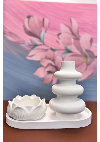Tealight Mumluk, Vazo ve Tepsi Seti - Modern Minimal Tasarım, Şık Ev ve Ofis Aksesuarı