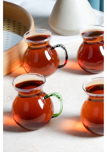 Keyfi Ala 6'lı Borosilikat 200 ml Çay Bardağı 6 Farklı Kulp Rengi Şık Tasarım