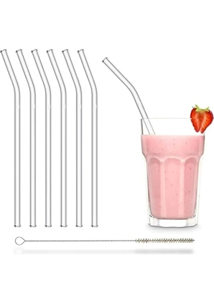 6 Adet Fırçalı Eğik Cam Pipet Isıya Dayanıklı Termisil Cam Pipet 21CM