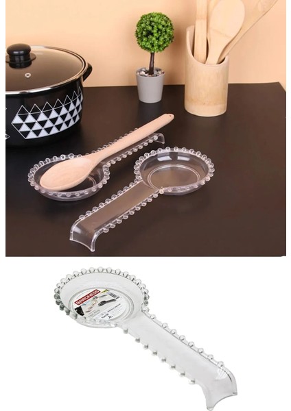 Lux Kristal Boncuklu Plastik Kirli Kaşıklık Altlığı Kepçe ve Kaşık Altı Kaşık Nihalesi 28CM