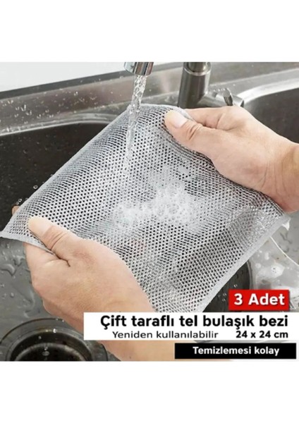 3 Adet Çizmez Çift Taraflı Inox Tel Bez Çok Amaçlı Çizmez Tel Bulaşık Bezi Islak-Kuru Kullanım