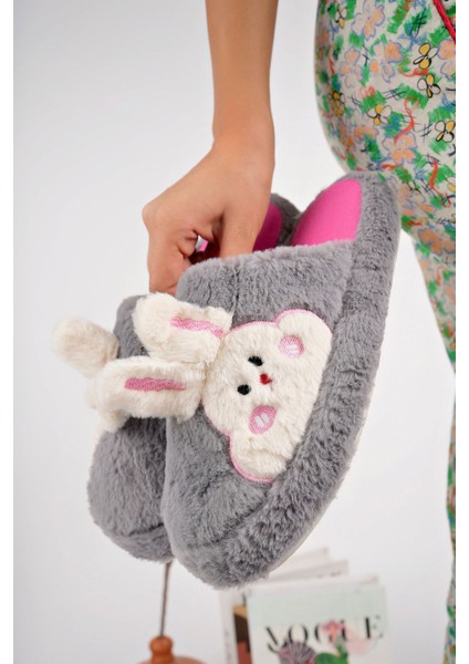 Ev Terliği Kaymaz Taban Tavşan Figürlü Peluş Yumuşacık Yünlü Ev Terliği Çeyizlik ve Gündelik fırsatları