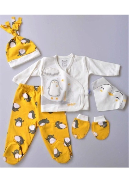 Erkek Bebek Sarı Hello Sevimli Penguen Zıbın Takım 5 'LI-15395