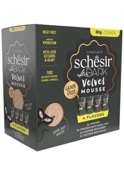 Schesir After Dark Velvet Et Suyunda Karışık Lezzetler Pouch Yetişkin Konserve Kedi Maması 12 Adet 80 gr