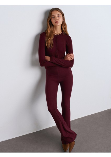 31544 Düğmeli Uzun Kollu Top-Bordo modelleri