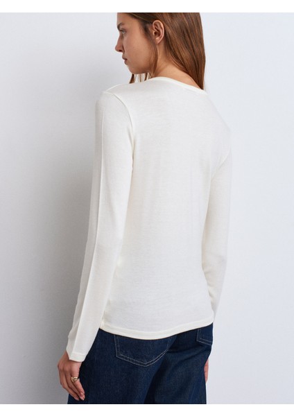 31544 Düğmeli Uzun Kollu Top-Ekru fiyatları