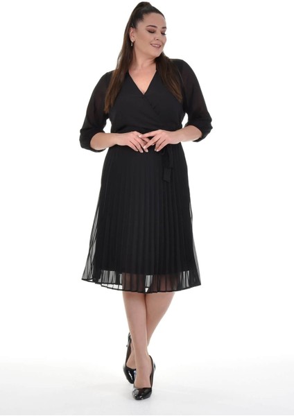 Astarlı Şifon Pliseli Elbise