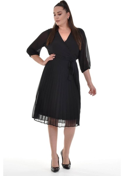 Astarlı Şifon Pliseli Elbise