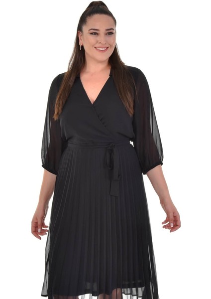 Astarlı Şifon Pliseli Elbise