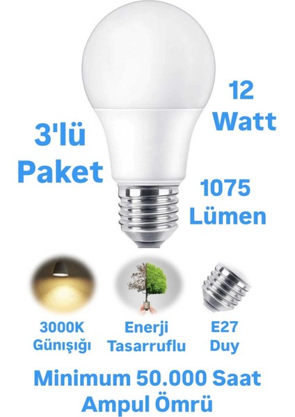 ACK 12W Günışığı LED Ampul 1075 Lümen E27 Duylu Yüksek Işık LED Lamba