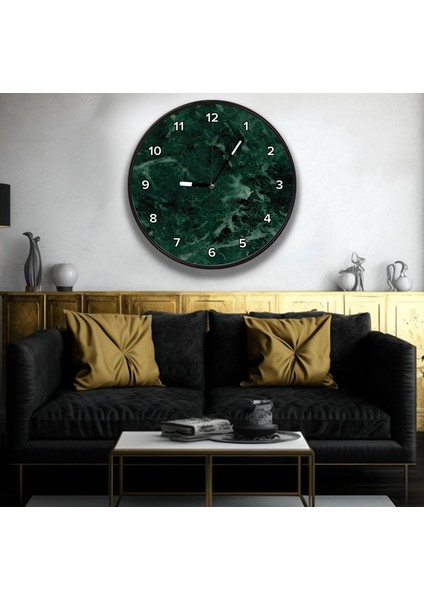 3D Yeşil Mermer Kanvas Duvar Saati - 30 cm
