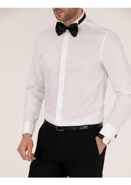 Erkek Beyaz Slim Fit Smokin Gömlek 50236035-VR013
