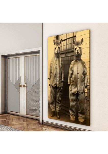 Hayvan Cam Tablo - Sevimli Dostlar Hapishanede - Dikey Motif 05-006