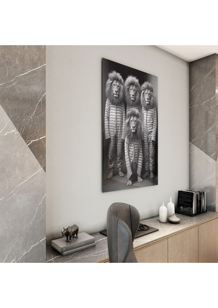 Hayvan Cam Tablo - Sevimli Dostlar Hapishanede - Dikey Motif 05-055