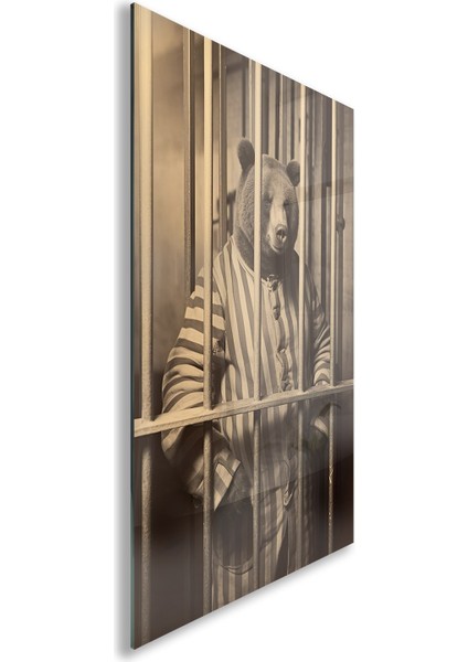 Hayvan Cam Tablo - Sevimli Dostlar Hapishanede - Dikey Motif 05-007
