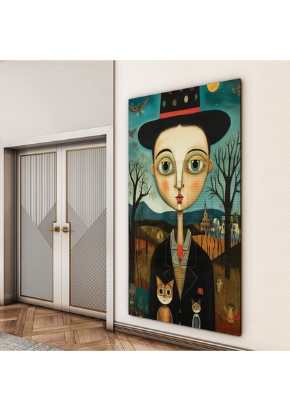 Sanatsal Cam Tablo - Naif Sanat - Dikey Motif 13-019