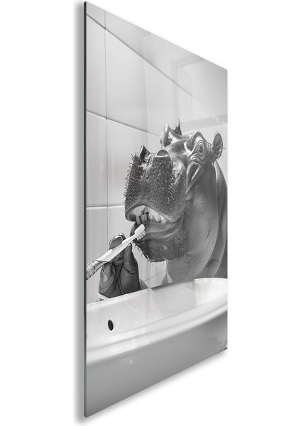 Hayvan Cam Tablo - Diş Fırçalayan Sevimli Dostlar - Dikey Motif 01-008