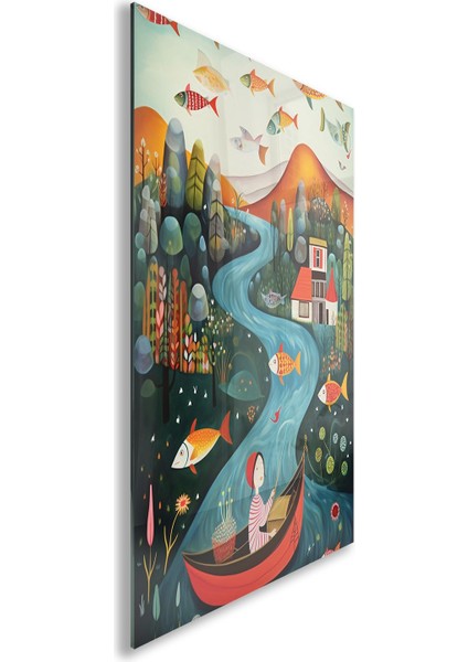 Sanatsal Cam Tablo - Naif Sanat - Dikey Motif 13-001 fiyatları