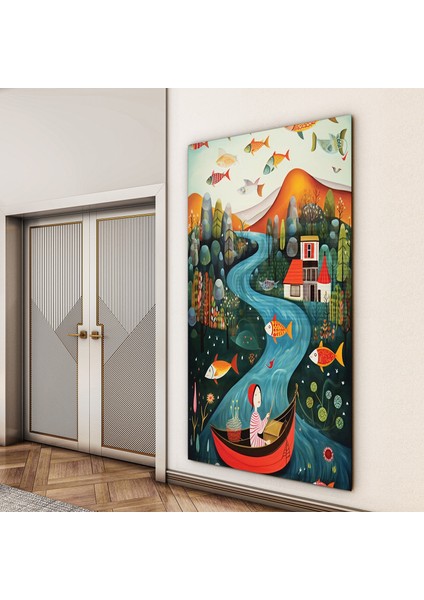 Sanatsal Cam Tablo - Naif Sanat - Dikey Motif 13-001