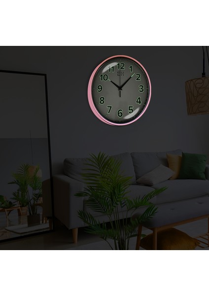 Kenar Fosforlu Duvar Saati Pembe - 29 cm