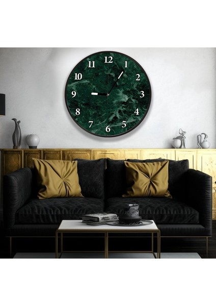 3D Yeşil Mermer Kanvas Duvar Saati - 50 cm