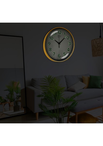 Kenar Fosforlu Duvar Saati Gold - 29 cm