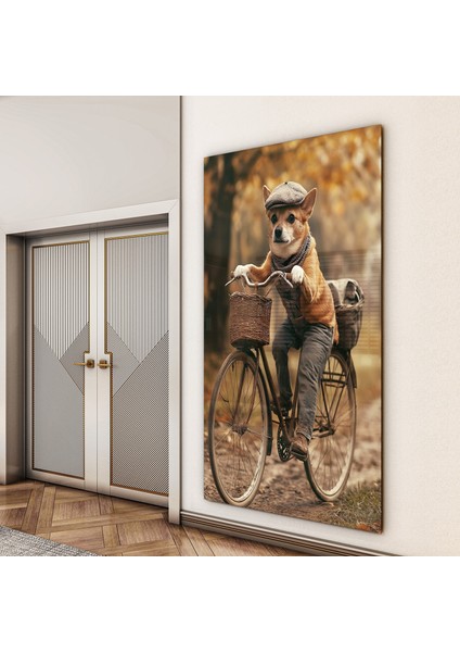 Hayvan Cam Tablo - Sevimli Dostlar Bisikletle - Dikey Motif 10-008