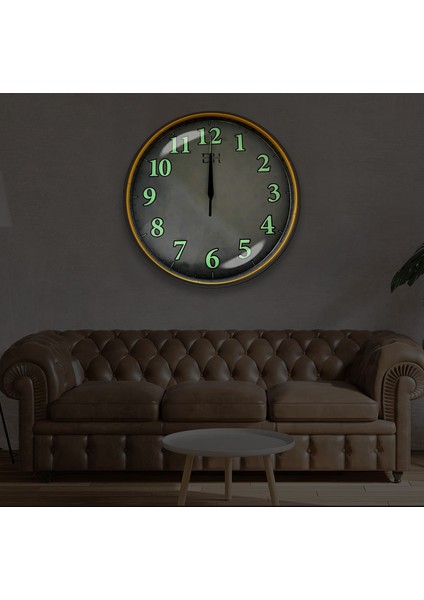 Fosforlu Duvar Saati Gold - 29 cm