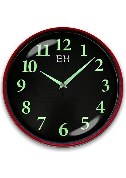 Parlayan Fosforlu Duvar Saati Kırmızı - 29 cm