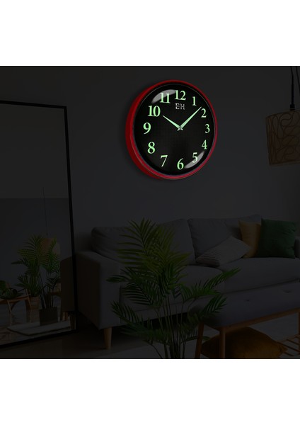 Parlayan Fosforlu Duvar Saati Kırmızı - 29 cm indirimleri