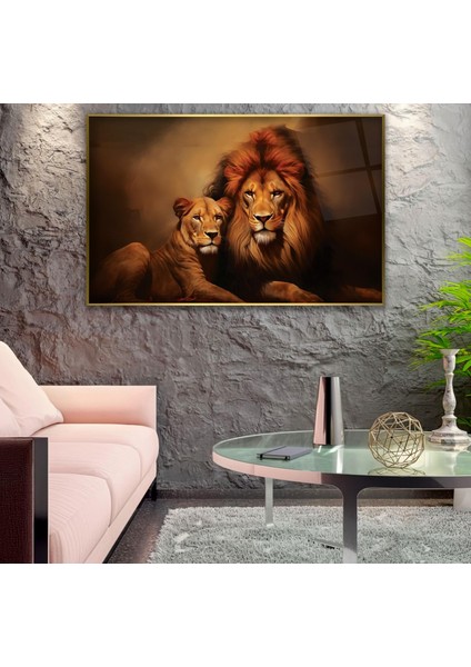 Metal Çerçeveli Aslanlar Cam Tablo