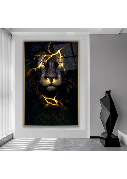 Metal Çerçeveli Aslan Cam Tablo