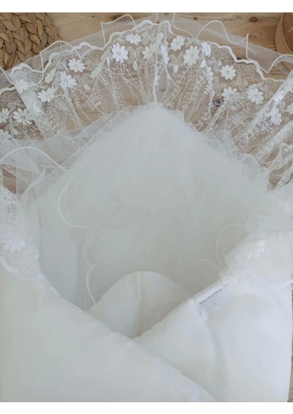 Yenidoğan Gelinlik Duvaklı Trilüks Kundak Bebek Battaniyesi Ekru fiyatları