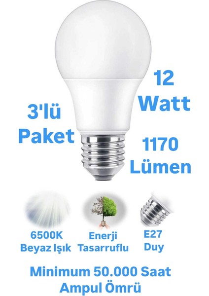 ACK 12W Beyaz Işık LED Ampul 1170 Lümen E27 Duylu Yüksek Işık LED Lamba