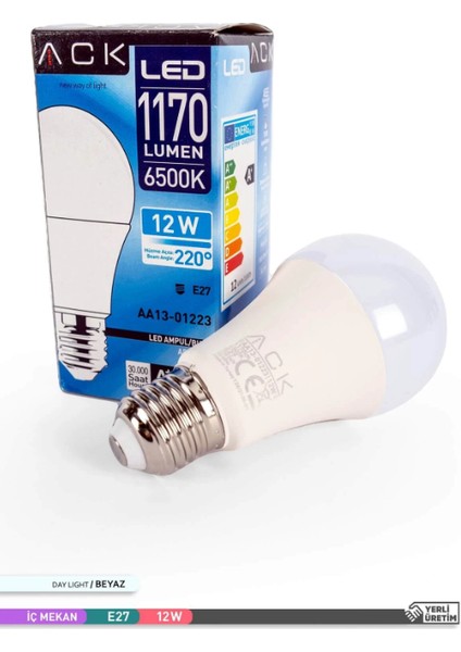 ACK 12W Beyaz Işık LED Ampul 1170 Lümen E27 Duylu Yüksek Işık LED Lamba fiyatları