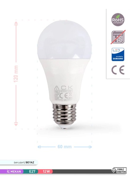 ACK 12W Beyaz Işık LED Ampul 1170 Lümen E27 Duylu Yüksek Işık LED Lamba fırsatları